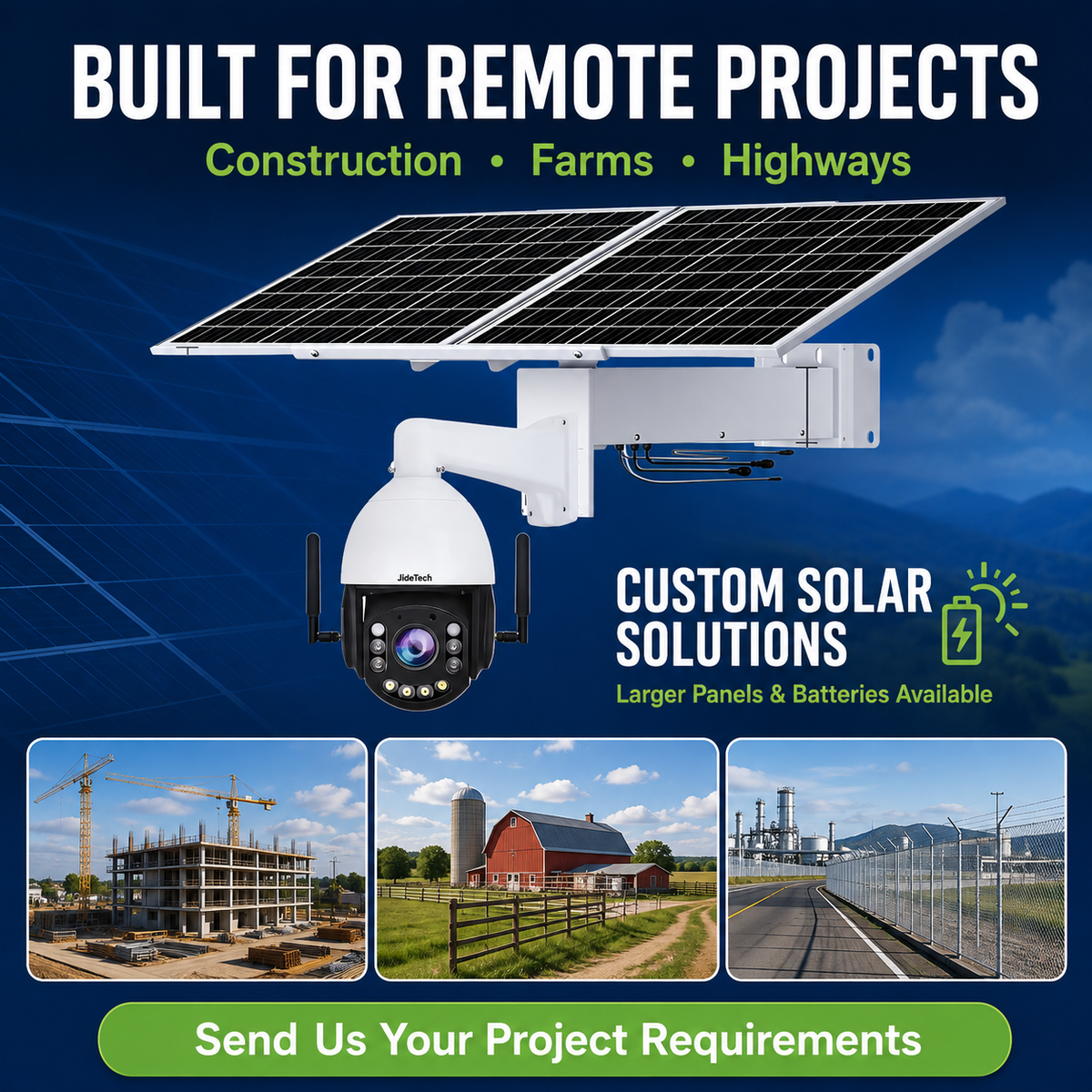 JideTech 8MP 20X 4G WiFi Solar PTZ Camera with OpenVPN, ONVIF & 80W Solar Kit