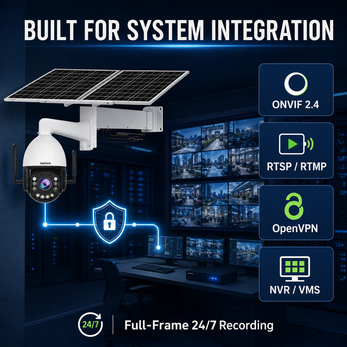 JideTech 8MP 20X 4G WiFi Solar PTZ Camera with OpenVPN, ONVIF & 80W Solar Kit