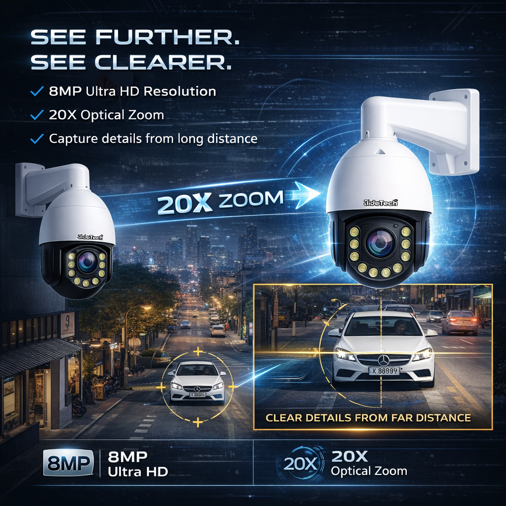 JideTech 8MP 20X Optical Zoom Absolute Positioning PoE PTZ IP Camera (P22-20X-8MP)