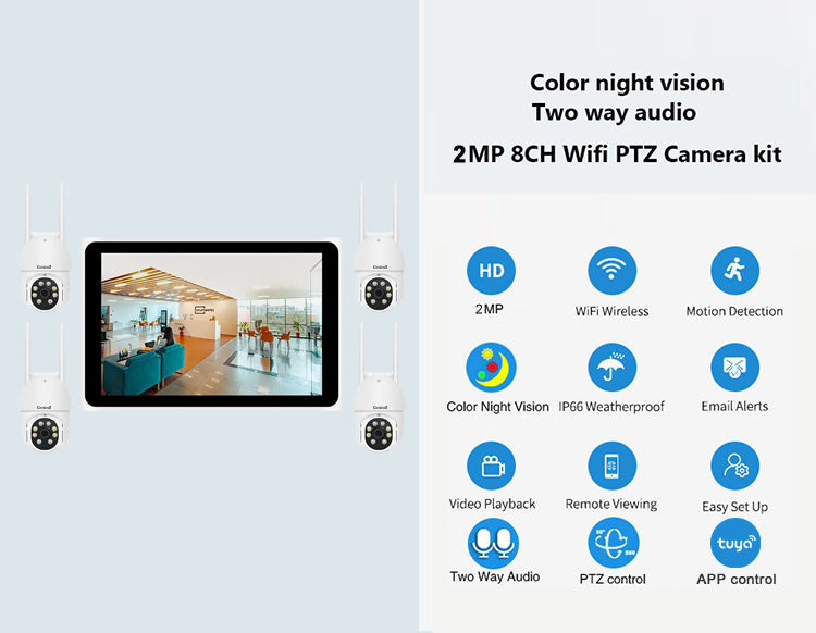 JideTech 3MP 8CH Wireless IP Camera with HD Slim10.1 inch 1x 8CH 1080P All-in-one screen Host(NK4-8H-3MPW-QD)