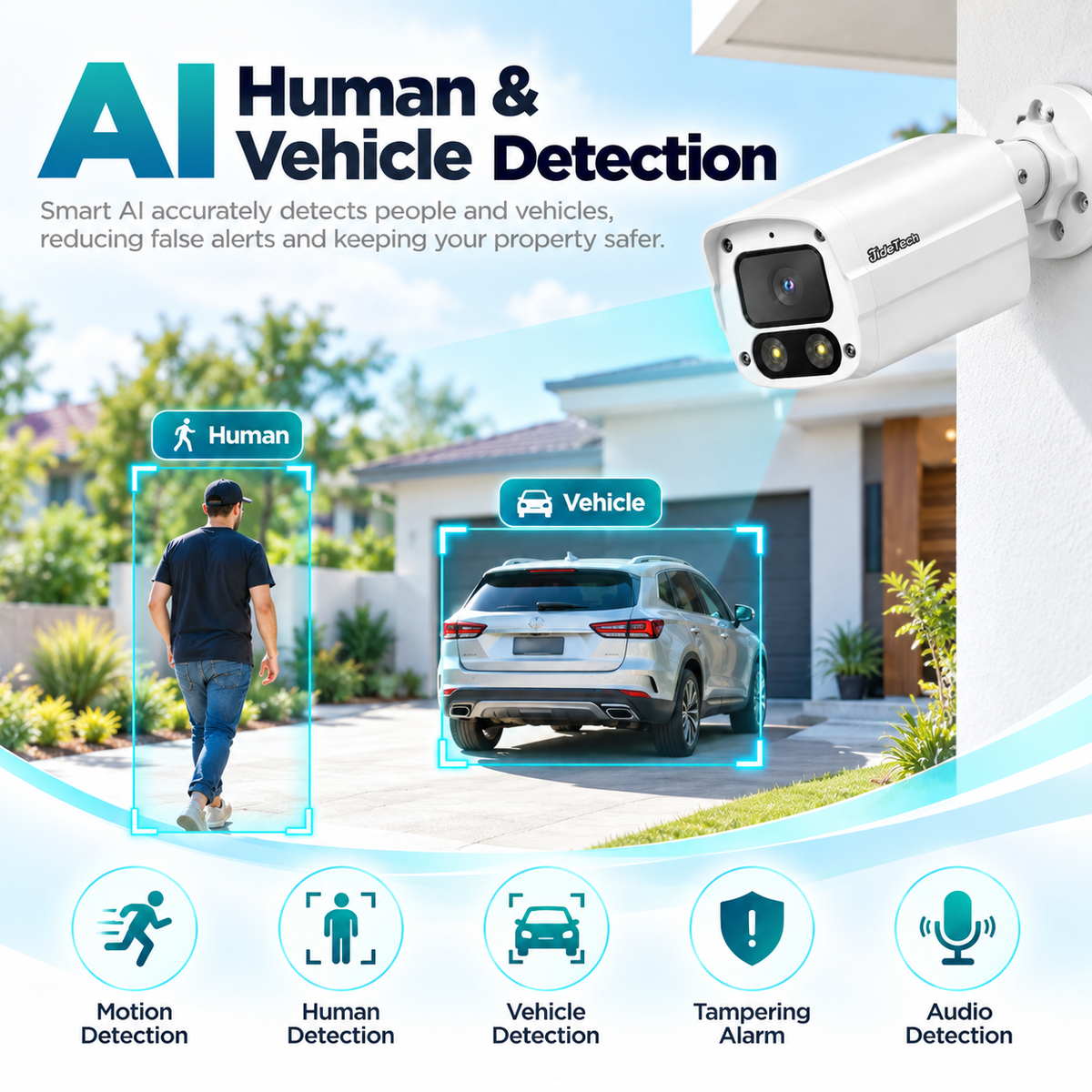 AI human and vehicle detection 12MP PoE bullet camera
