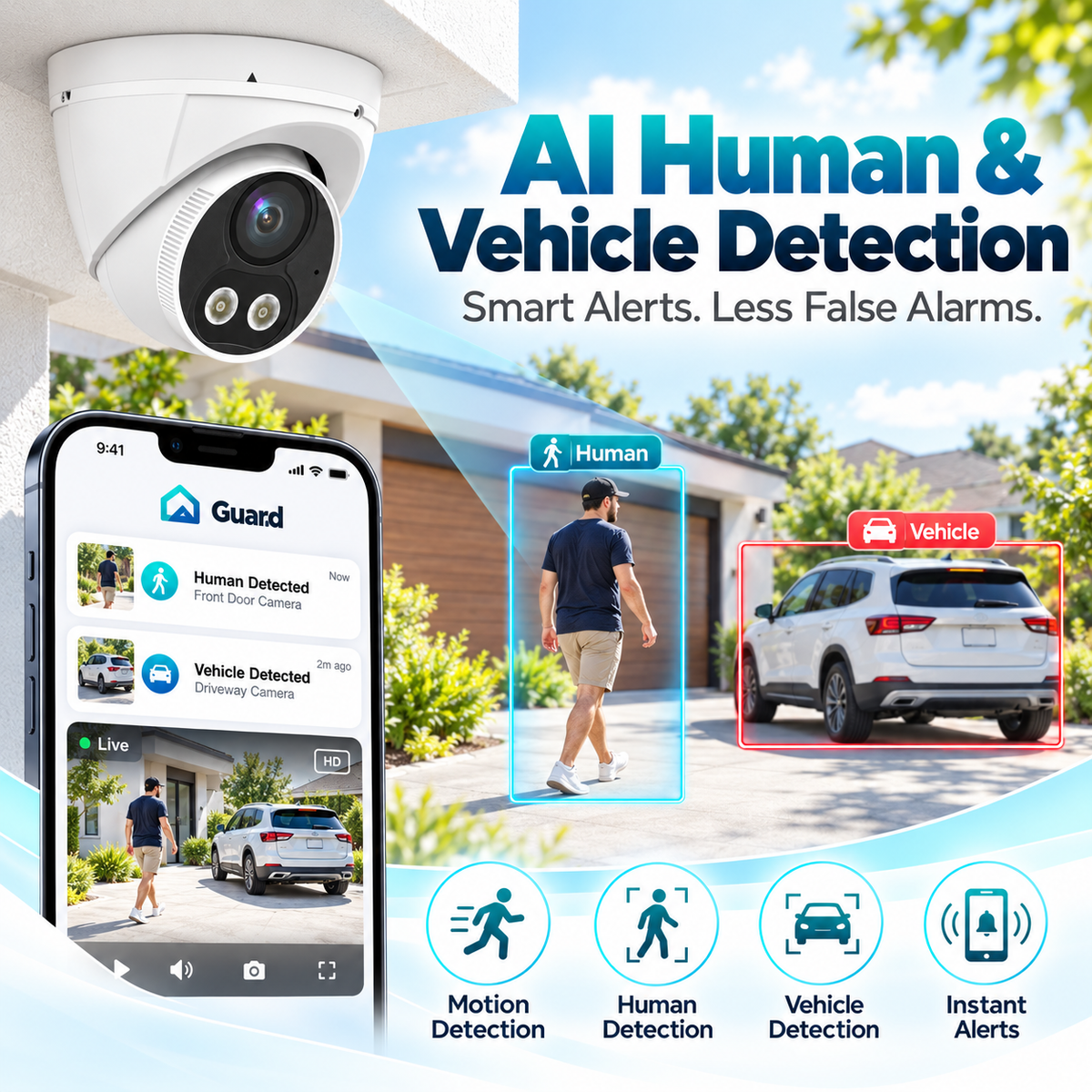 JideTech 12MP 20FPS PoE Turret IP Camera with Smart Dual Light, Human & Vehicle Detection, ONVIF