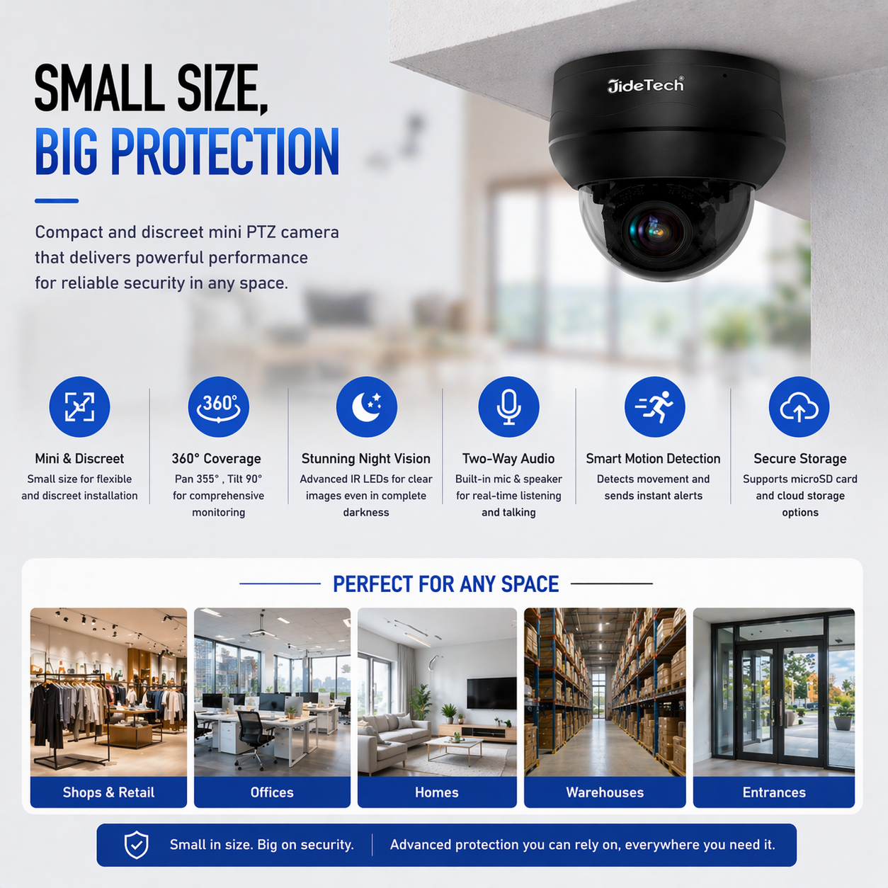 JideTech IP PoE Kamera Außen-/Innenbereich Wasserdichte IP66 Nachtsichtkamera (P1 Plus-5X-8MPB)