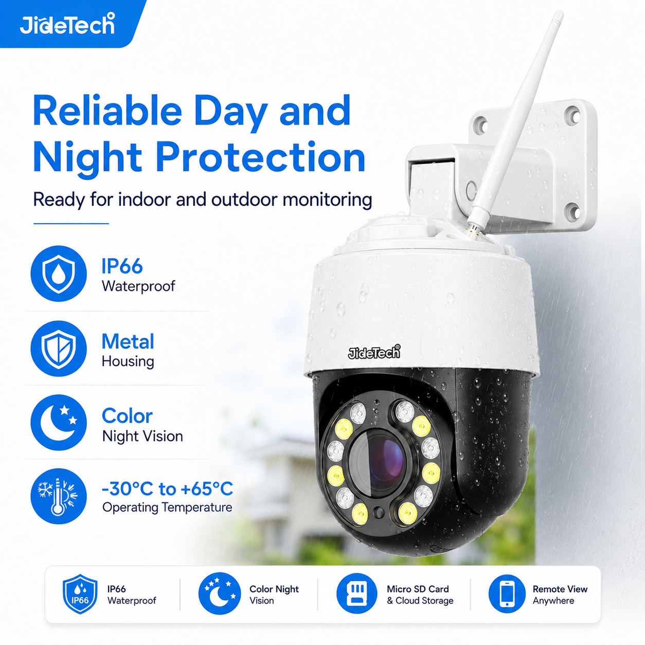 JideTech 3,5-Zoll 10X 8MP 4G (Rot- und Blaualarm) PTZ-Kamera (Q7-10X-8MP4G) 