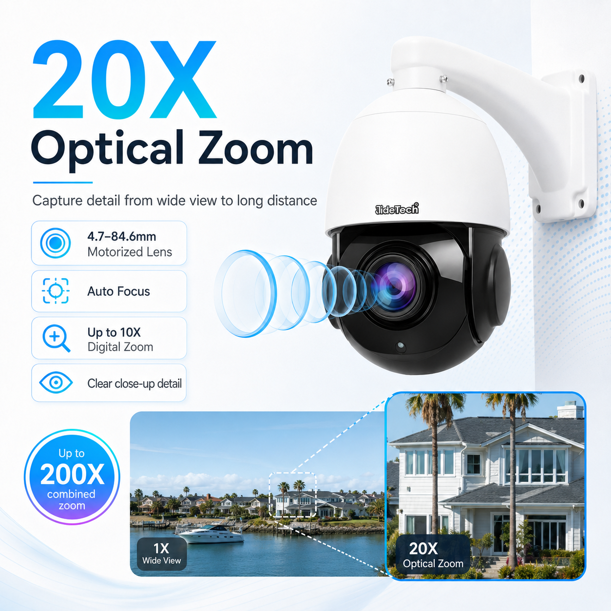 JideTech 5MP/8MP PoE 20X Optischer Zoom Infrarot PTZ IP-Kamera (P2)