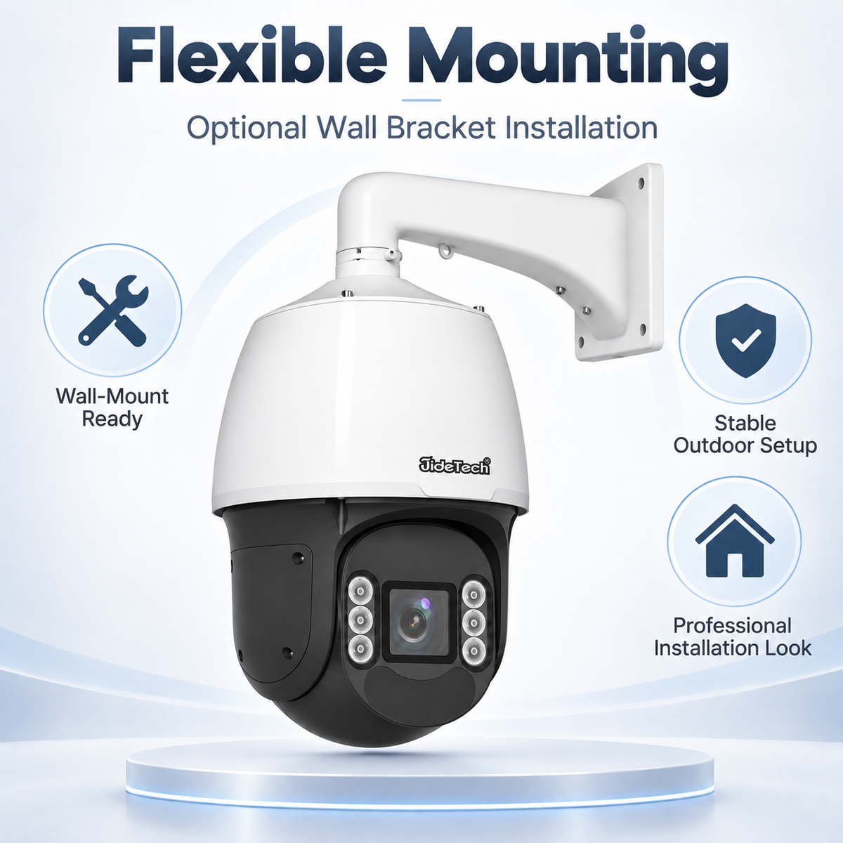JideTech A6628 PTZ camera with optional wall mount bracket