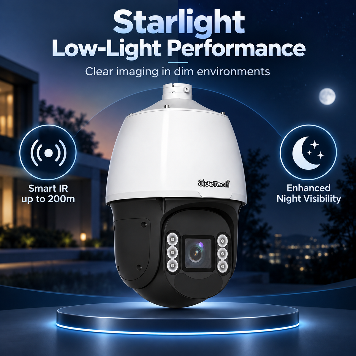 JideTech A6628 Starlight Wise-ISP PTZ camera with 200m Smart IR night vision