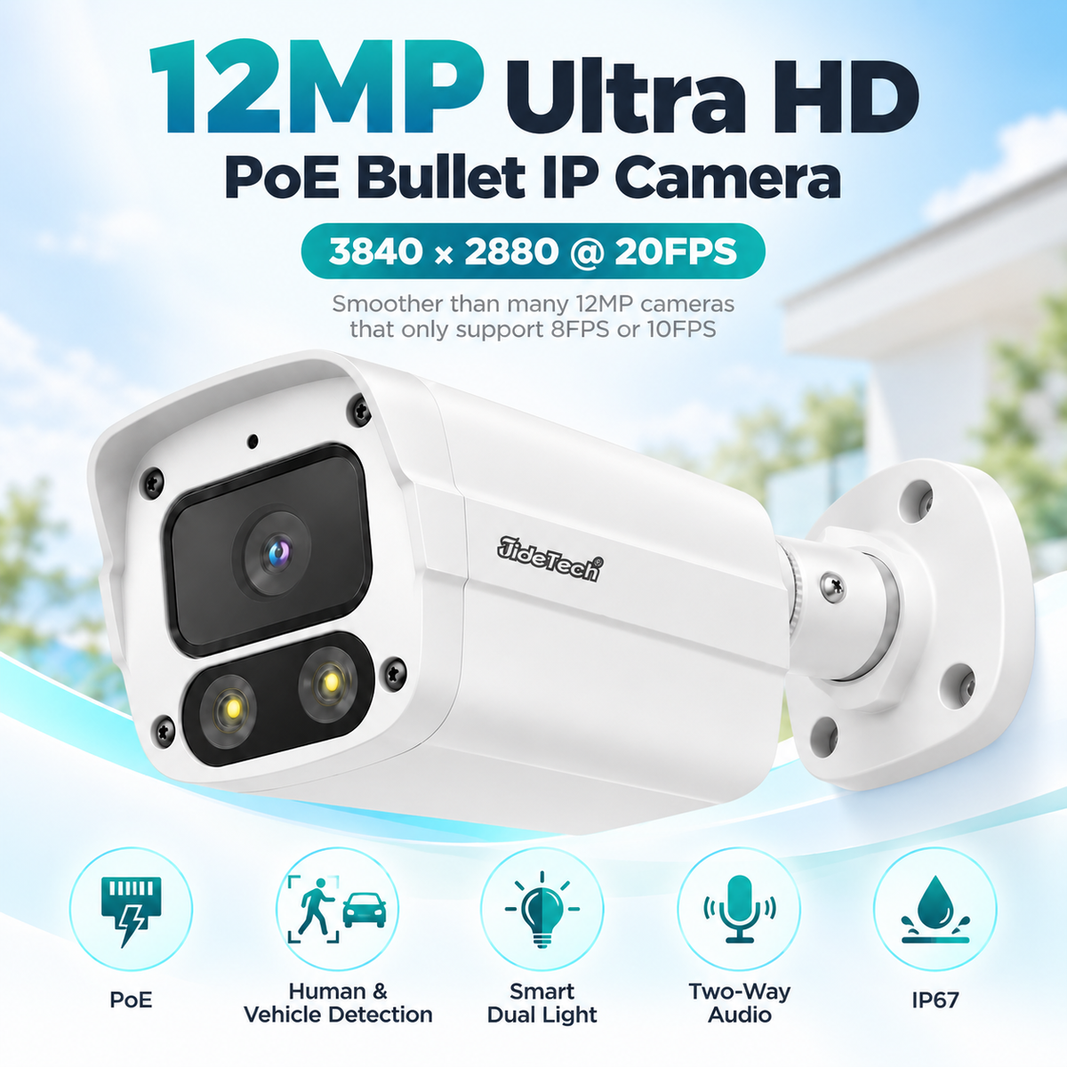 JideTech IPC212CLB-12MP 20FPS PoE bullet IP camera