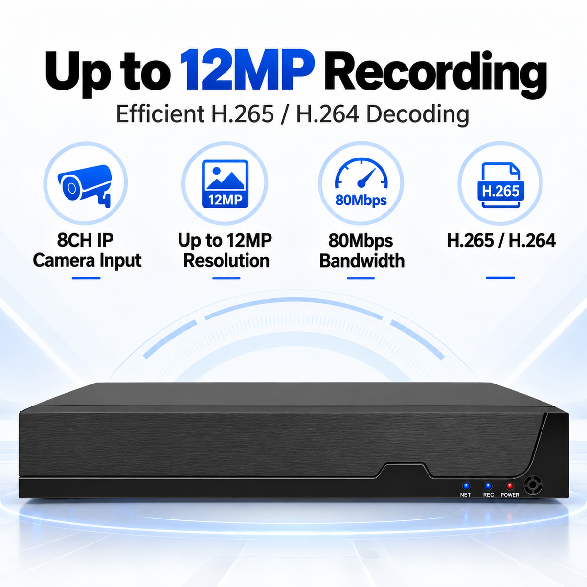 JideTech MN6108-P 8CH NVR up to 12MP recording H.265 H.264 and 80Mbps bandwidth