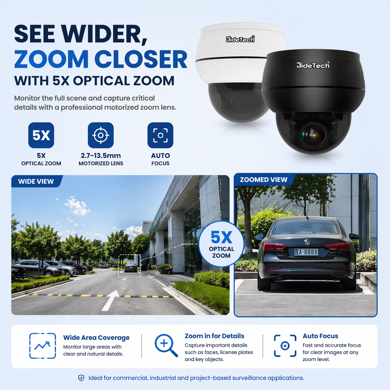 JideTech IP PoE Kamera Außen-/Innenbereich Wasserdichte IP66 Nachtsichtkamera (P1 Plus-5X-8MPB)