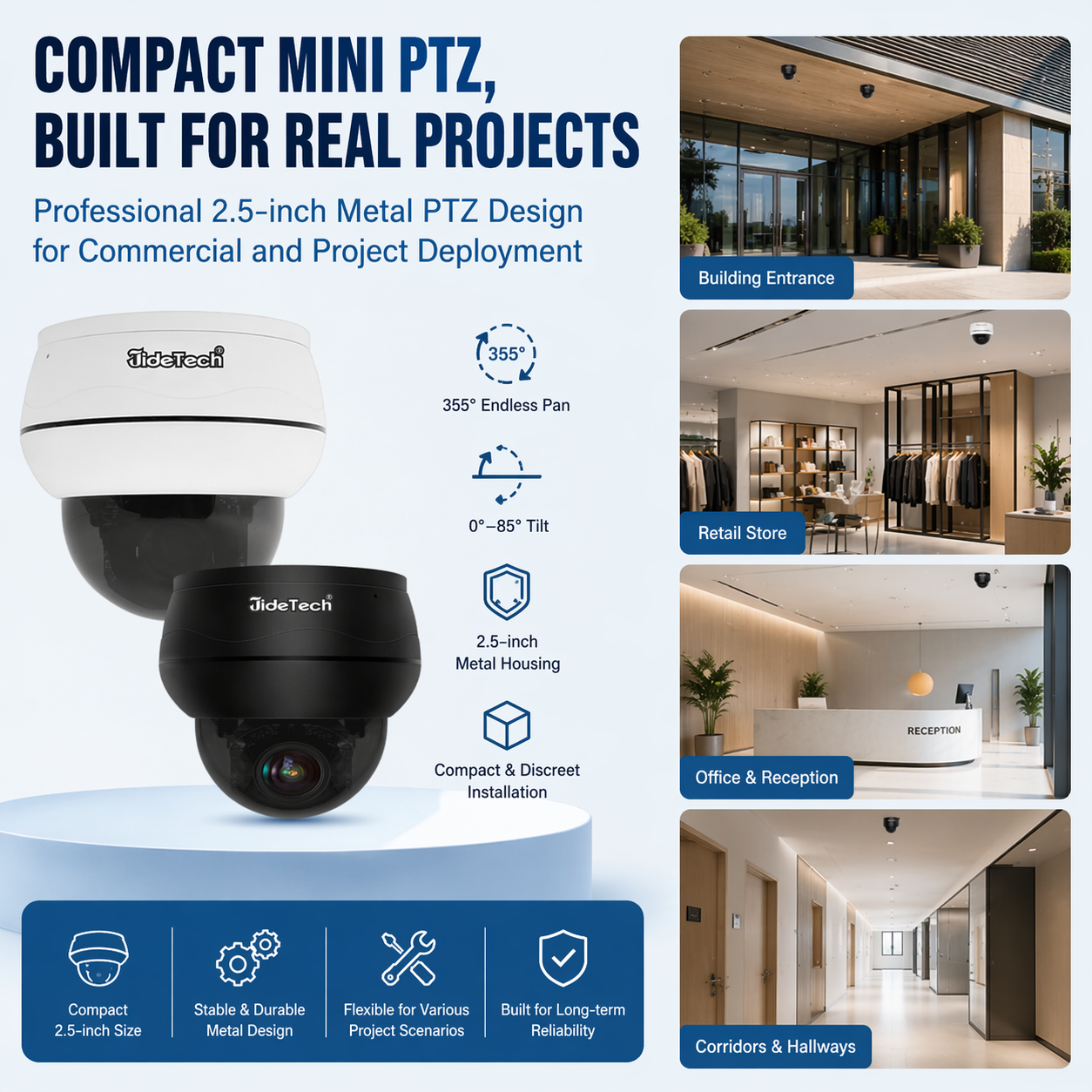 JideTech IP PoE Kamera Außen-/Innenbereich Wasserdichte IP66 Nachtsichtkamera (P1 Plus-5X-8MPB)
