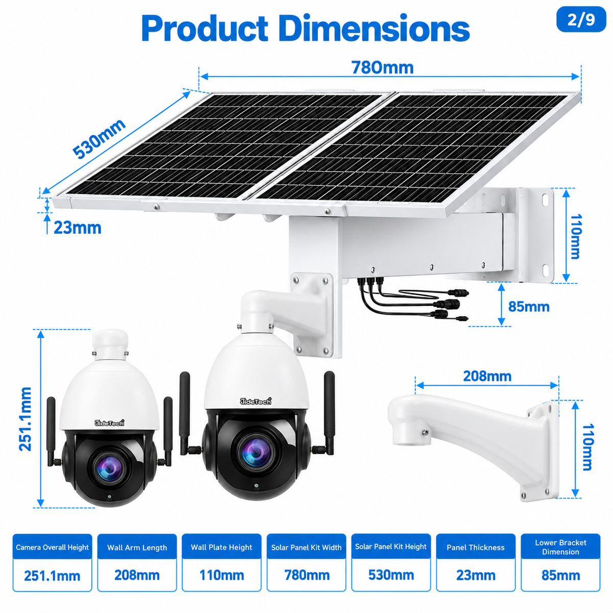 JideTech P2 20X 4G solar PTZ camera dimensions and installation size