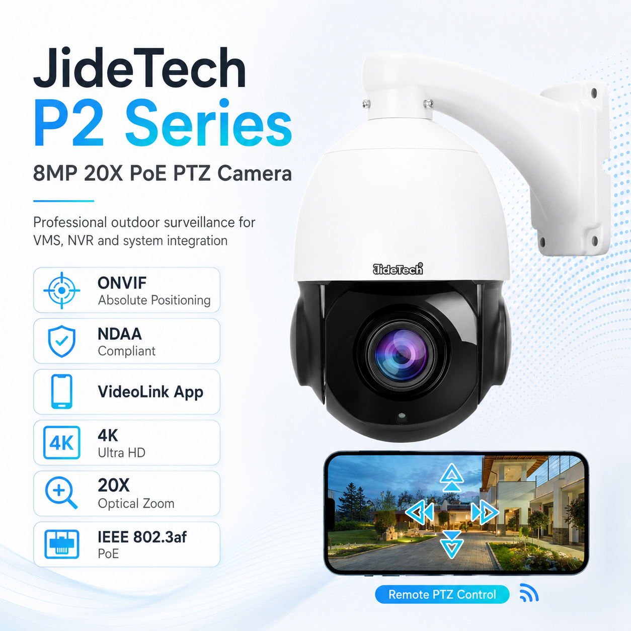 JideTech 5MP 20X Zoom Outdoor PTZ Überwachungskamera (P10-20X-5MP) 