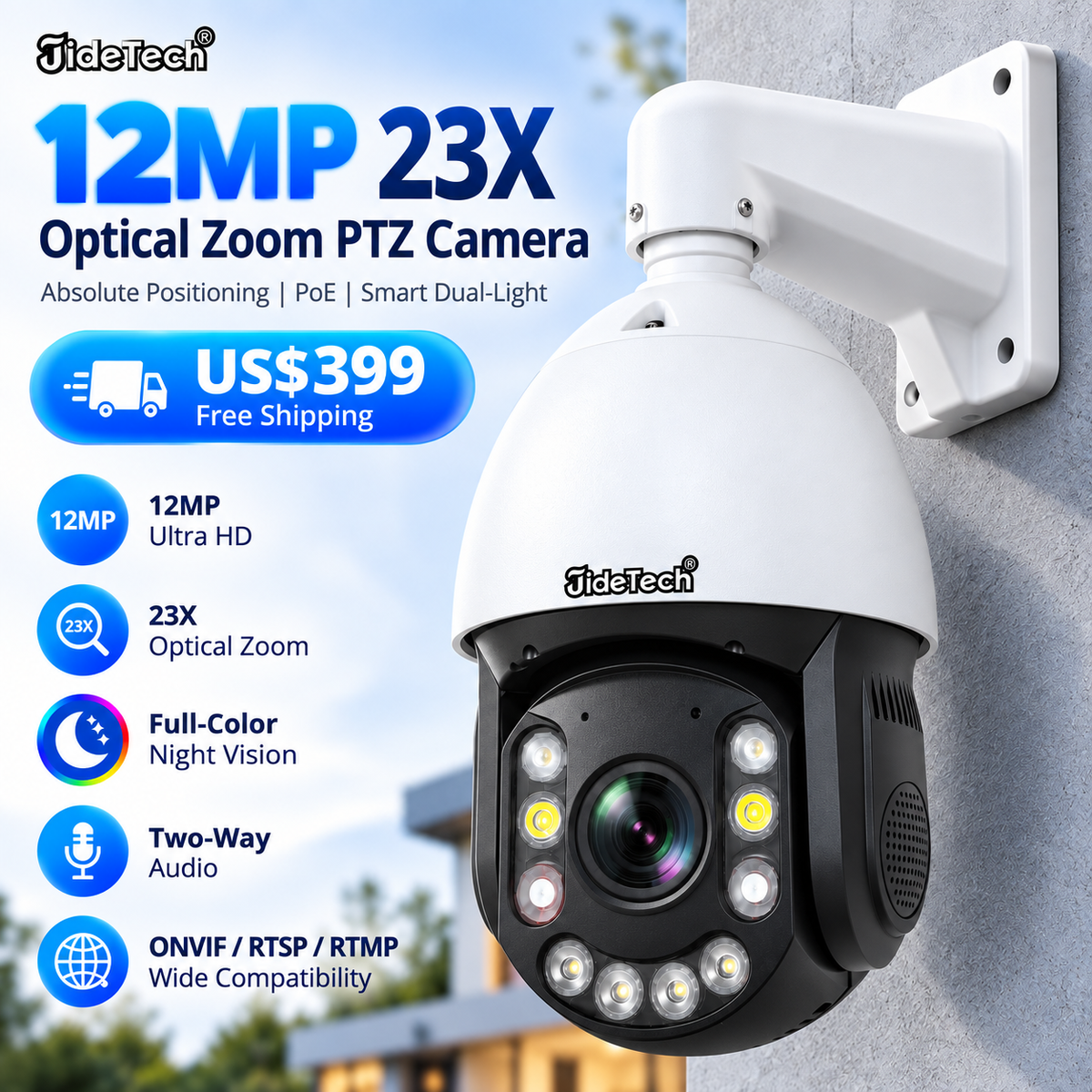 JideTech 12MP 23X Optical Zoom PoE PTZ IP Camera Absolute Positioning (P22)