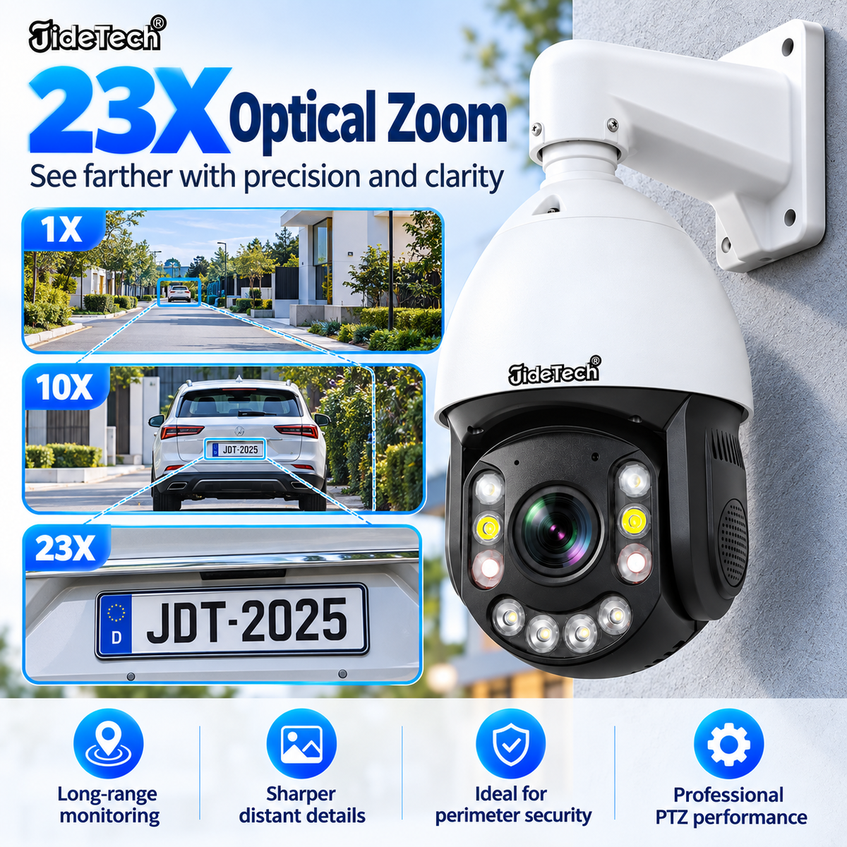 JideTech 12MP 23X Optical Zoom PoE PTZ IP Camera Absolute Positioning (P22)