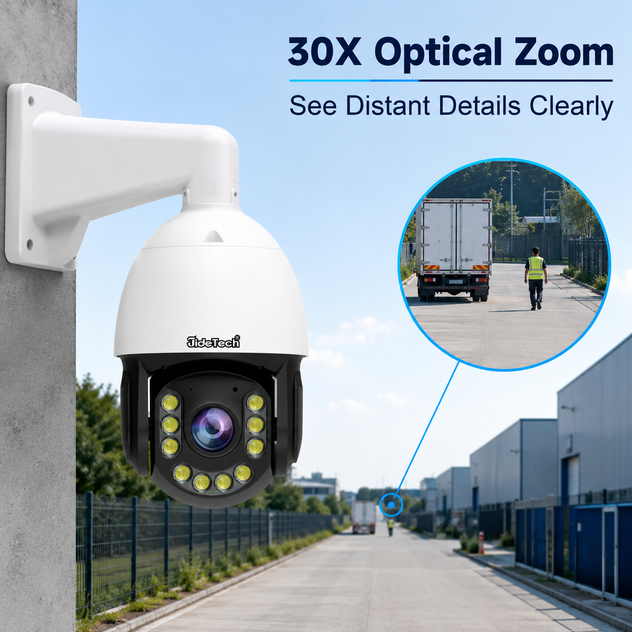 JideTech 5MP 30X Auto Tracking PoE PTZ Camera Full Color Night Vision P22