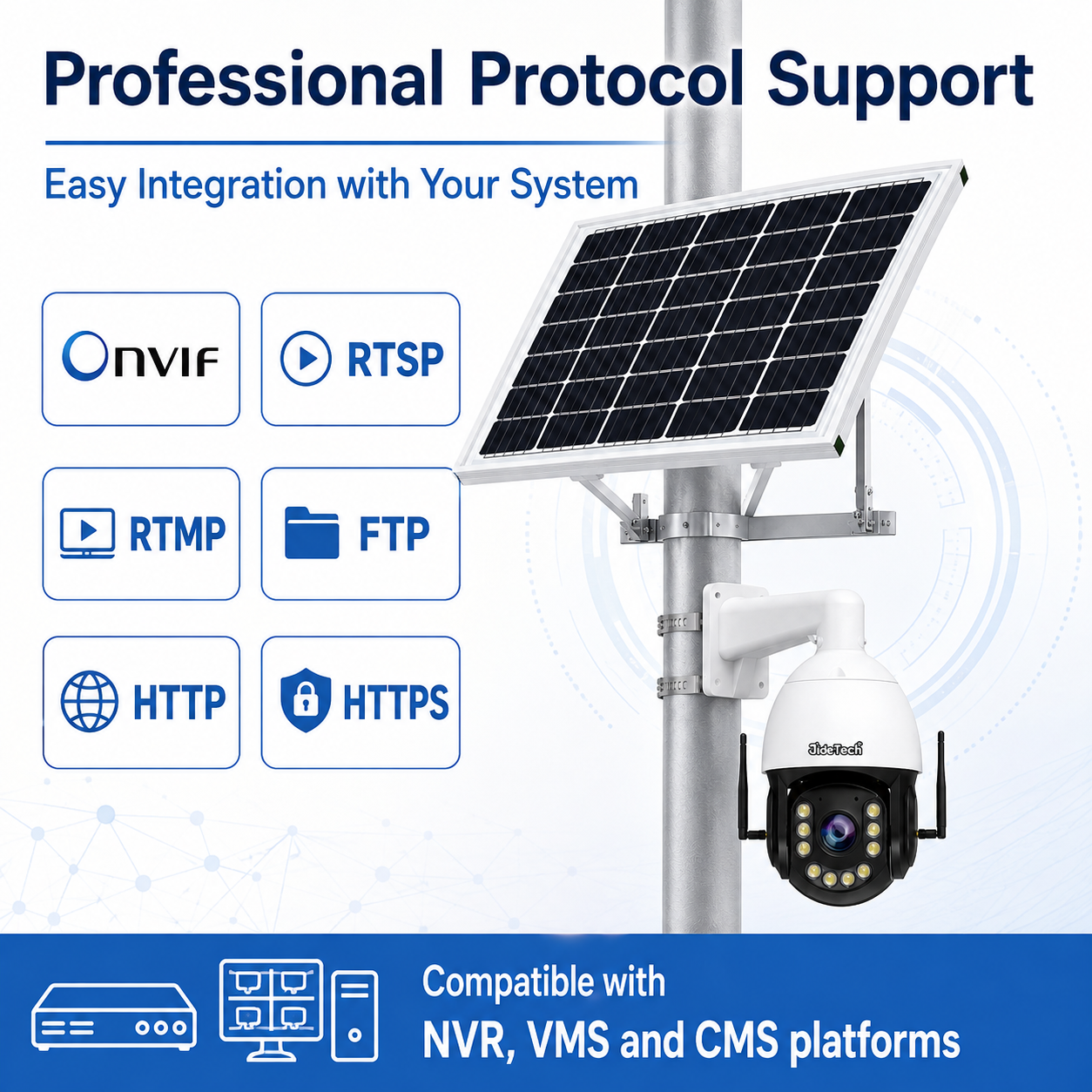 JideTech P22 8MP 30X 4G OpenVPN Solar PTZ Camera System with 100W Panel & 60Ah Battery