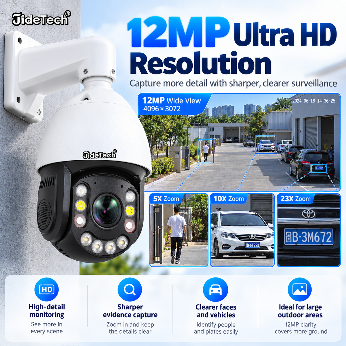 JideTech 12MP 23X Optical Zoom PoE PTZ IP Camera Absolute Positioning (P22)
