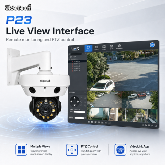 JideTech P23 5MP 240° Panoramic Multi-Lens 20X PTZ Camera with AI Auto Tracking