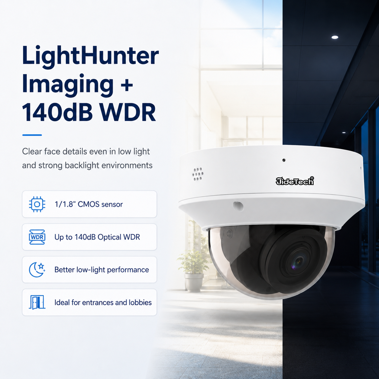 JideTech 4MP/8MP Face Recognition LightHunter WDR Dome IP Camera with 4X Zoom, PoE, Face Capture & Comparison A3238