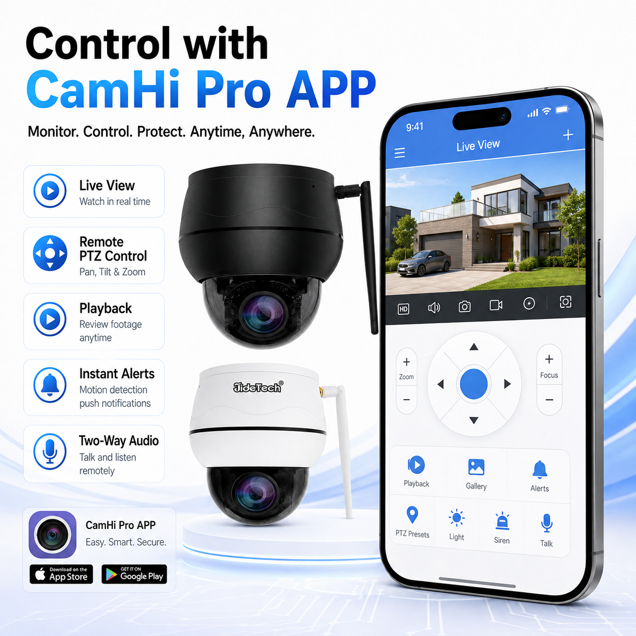 JideTech P1 Plus 5X Optical Zoom WiFi PTZ Security Camera 5MP/8MP with CamHi Pro, Human Detection & Auto Tracking