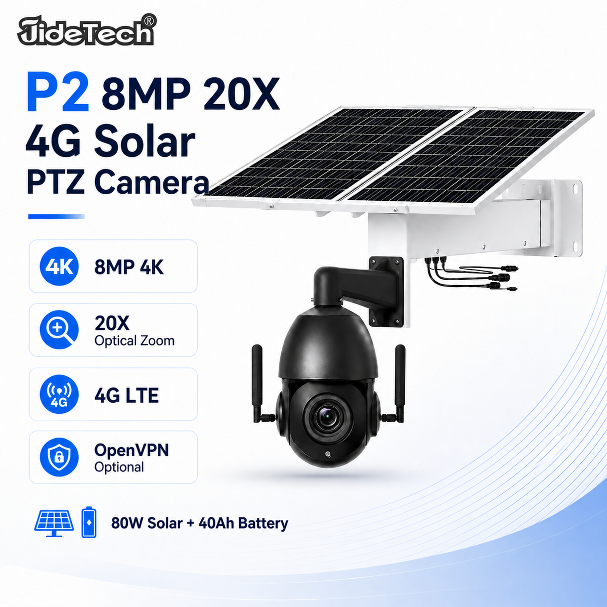 JideTech P2 8MP 20X 4G Solar PTZ Camera