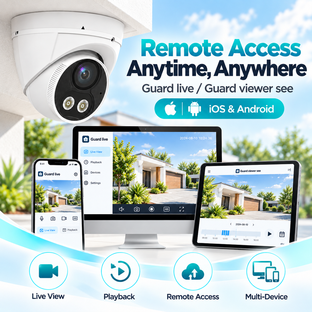 JideTech 12MP 20FPS PoE Turret IP Camera with Smart Dual Light, Human & Vehicle Detection, ONVIF