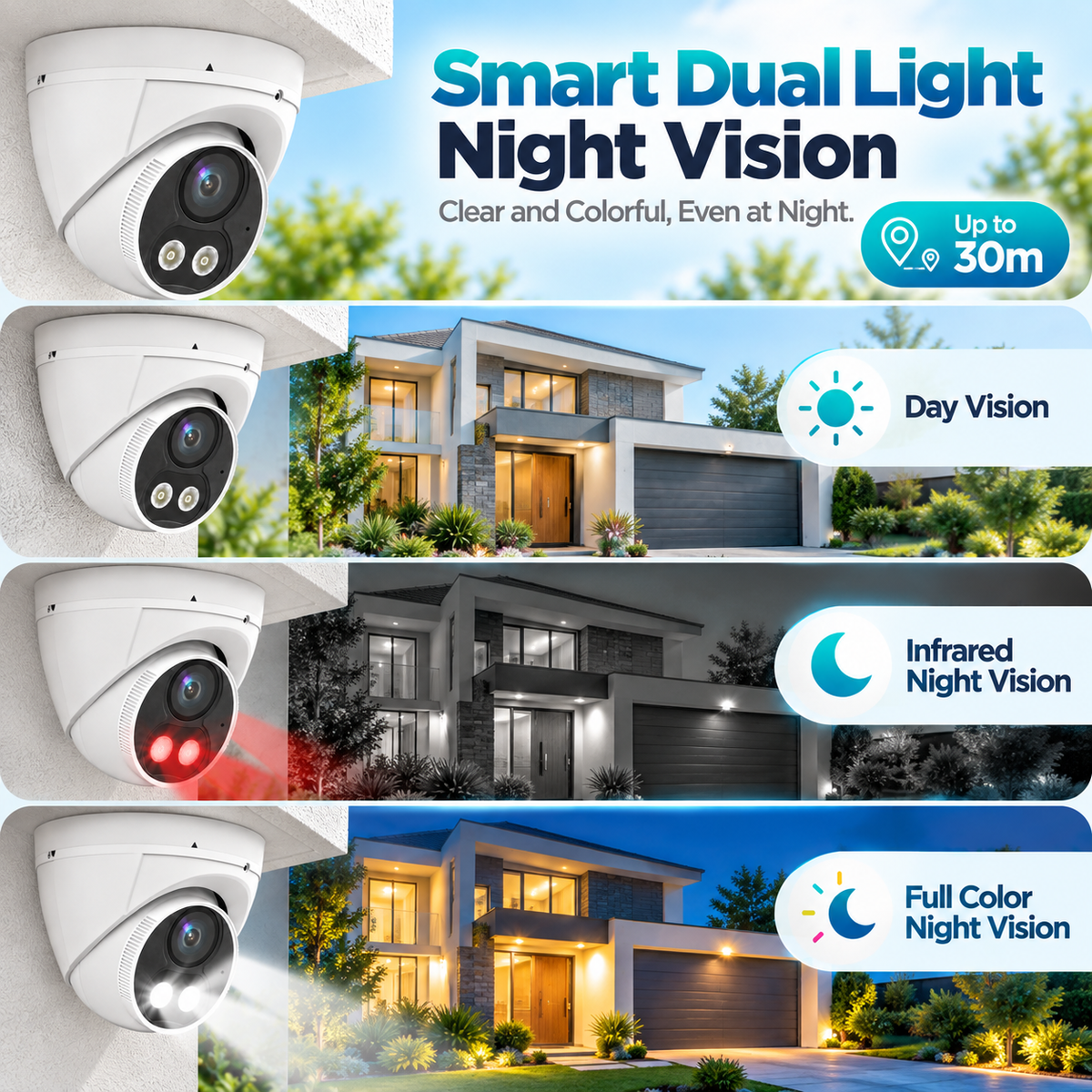 JideTech 12MP 20FPS PoE Turret IP Camera with Smart Dual Light, Human & Vehicle Detection, ONVIF