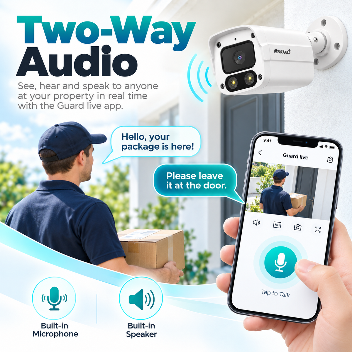 Two-way audio 12MP PoE bullet IP camera