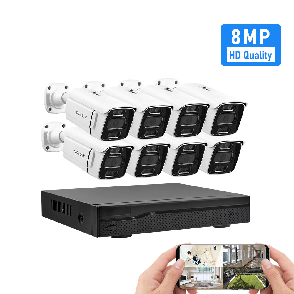 JideTech 8MP 4K POE Security System 8CH Waterproof Bullet Cameras Set (NK2-8H-8MP)