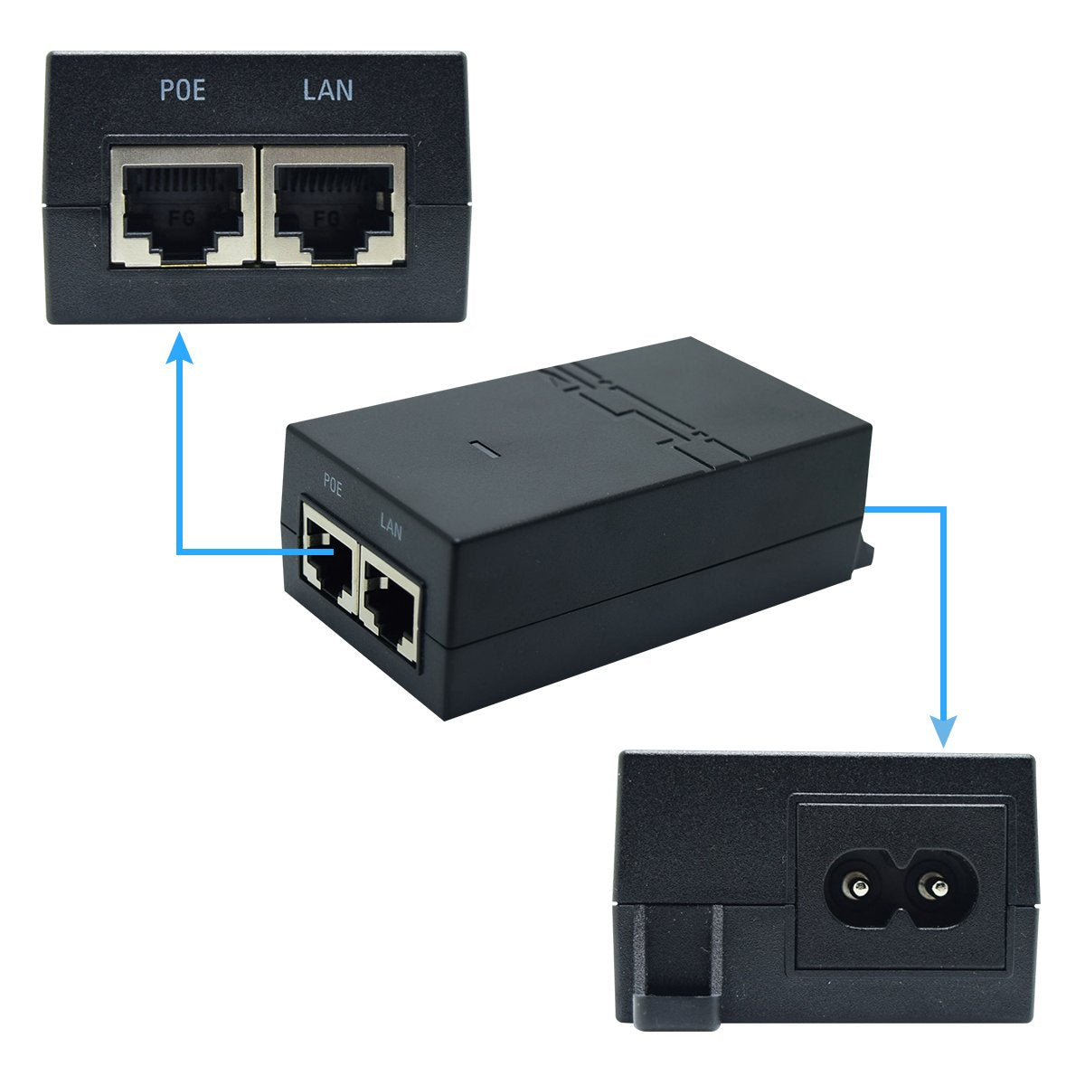 JideTech Injector -2Port Ethernet POE Switch With Metal