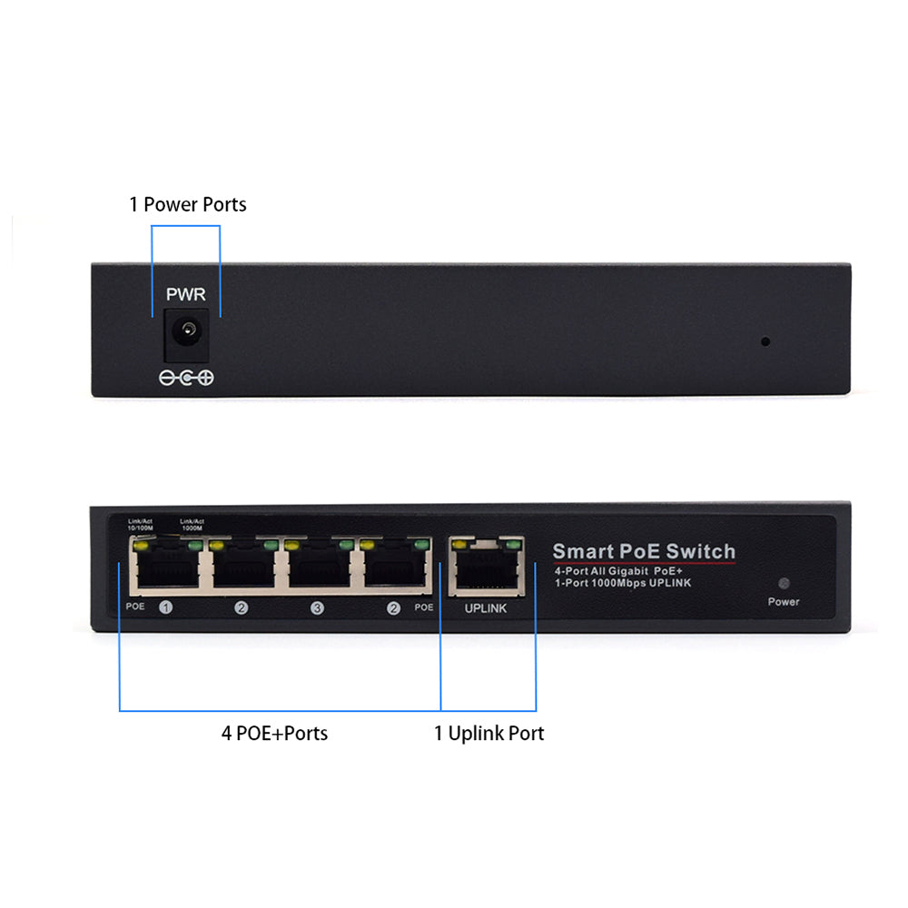 JideTech 5-Port Ethernet POE Switch With Metal