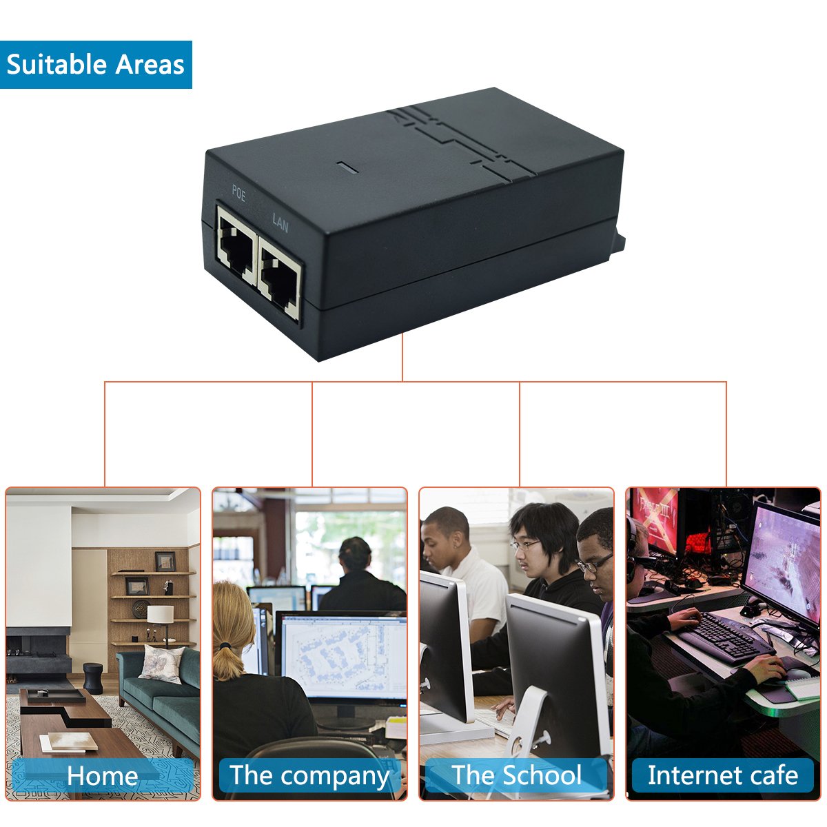 JideTech Injector -2Port Ethernet POE Switch With Metal